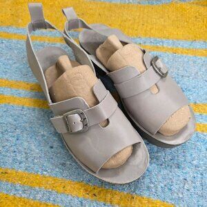 Fly London Gray Leather Platform Sandals Size 43